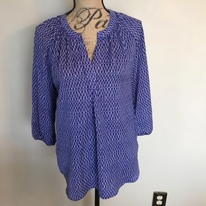 Beautiful lapis satin look 3/4 sleeve sleek blouse